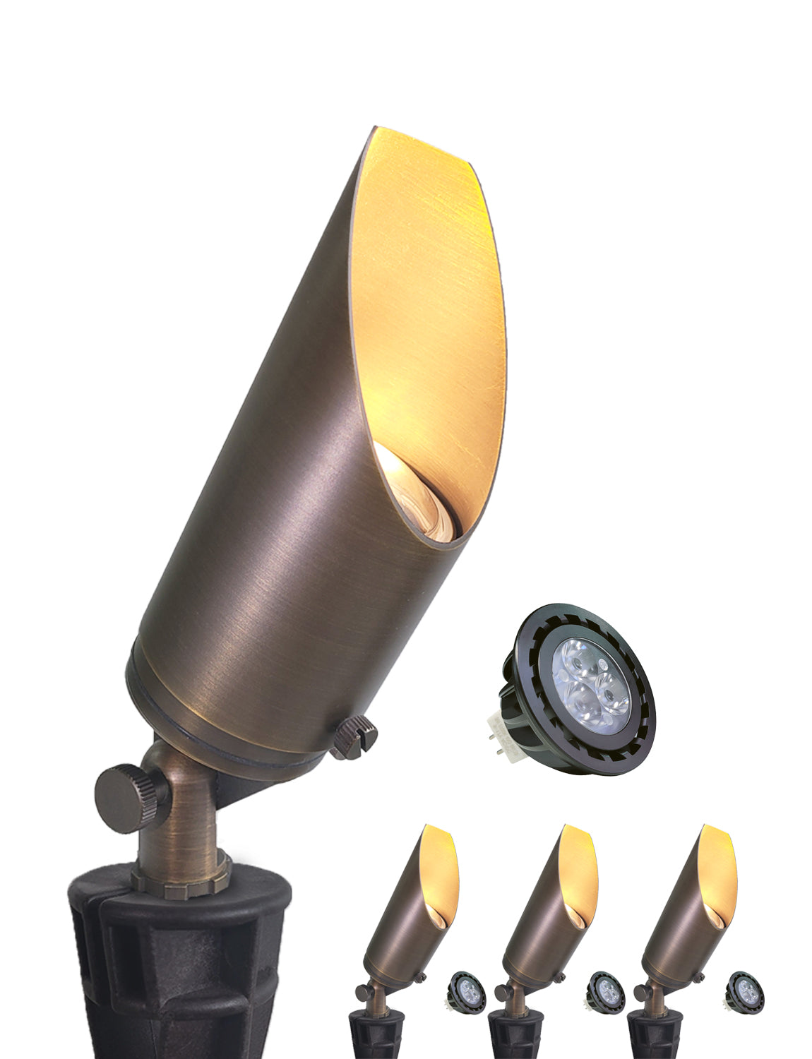 MALORY Low Voltage Led Adjustable Brass Landscape Spotlight for Backyard and Front Porch (MLR-S03)