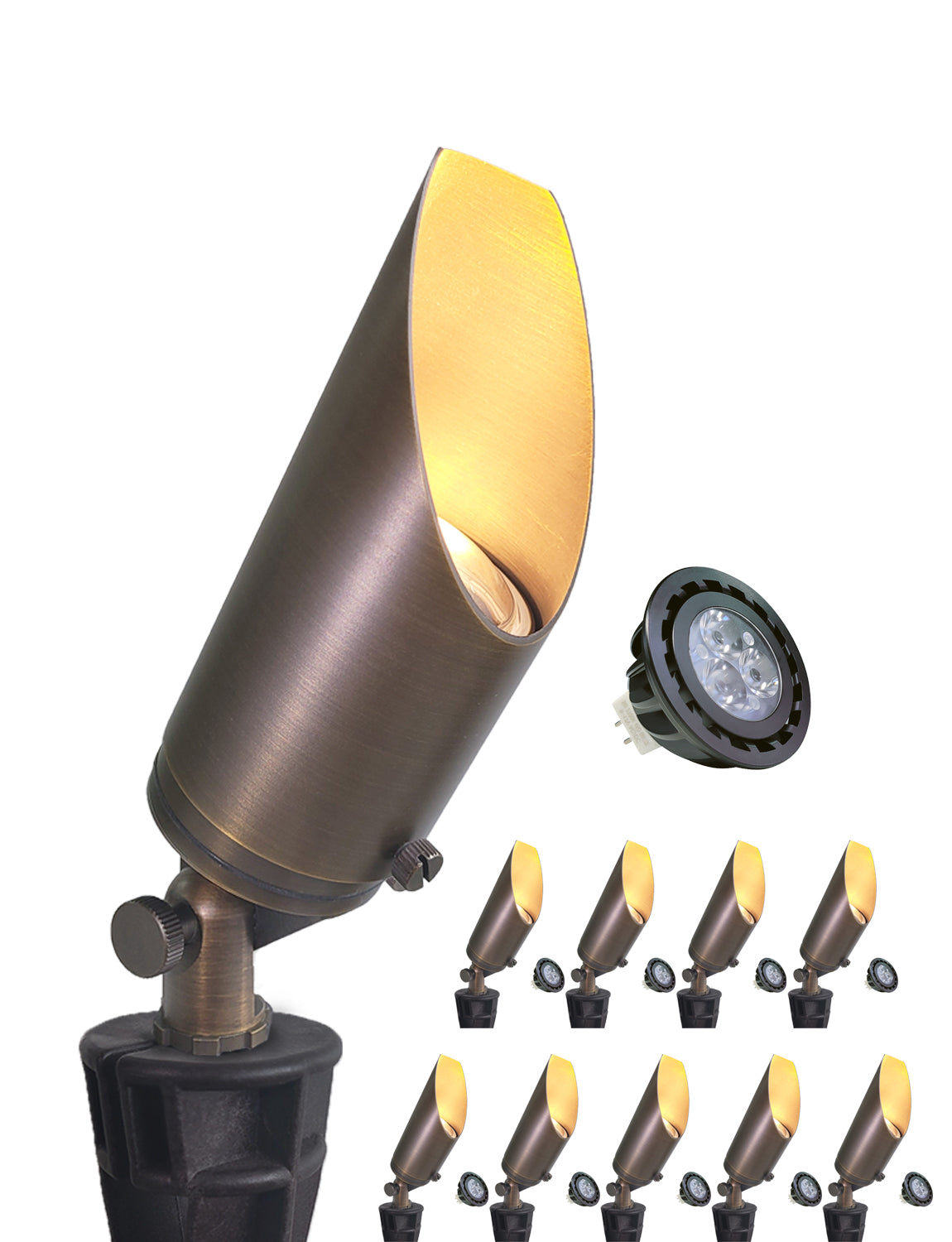 MALORY Low Voltage Led Adjustable Brass Landscape Spotlight for Backyard and Front Porch (MLR-S03)