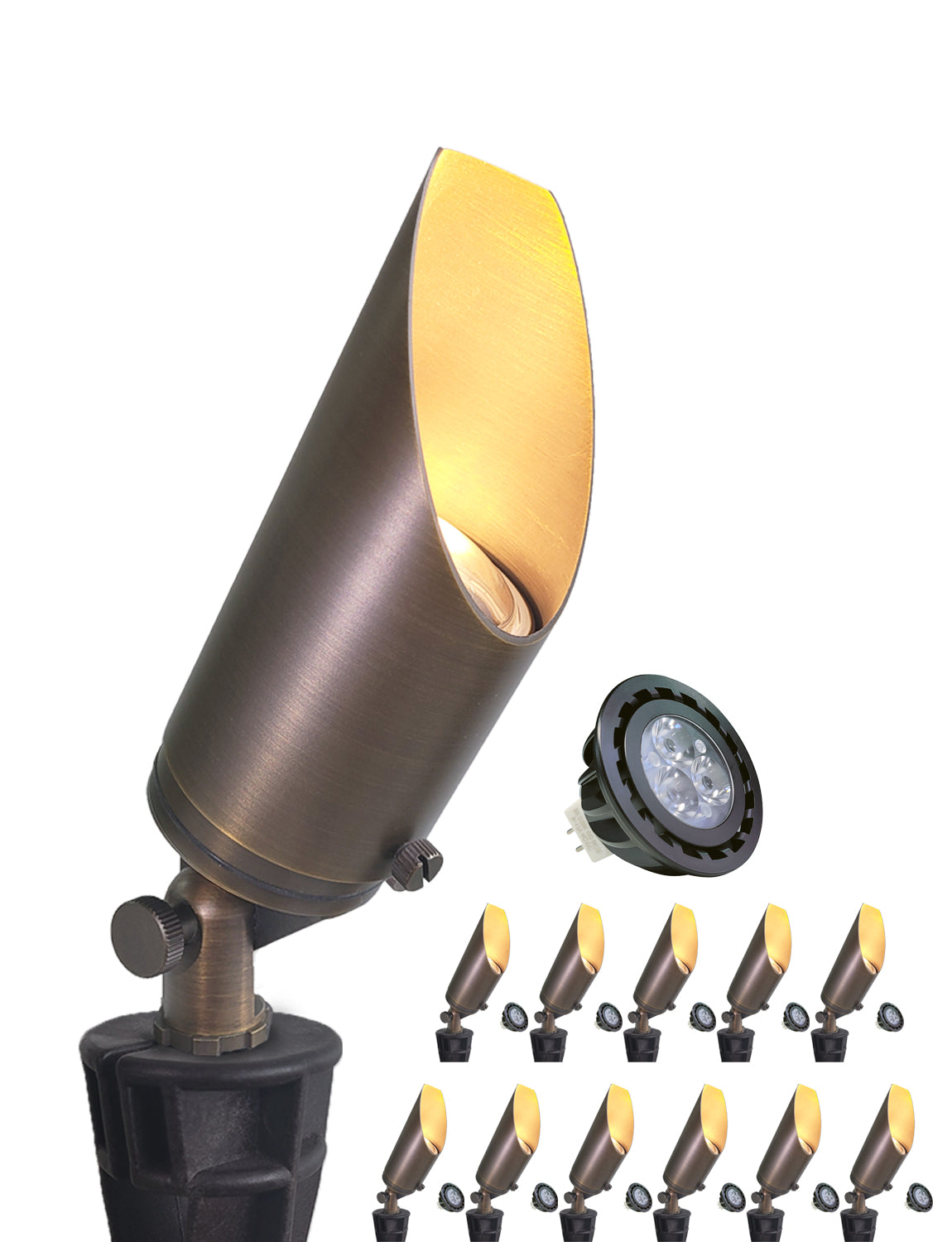 MALORY Low Voltage Led Adjustable Brass Landscape Spotlight for Backyard and Front Porch (MLR-S03)