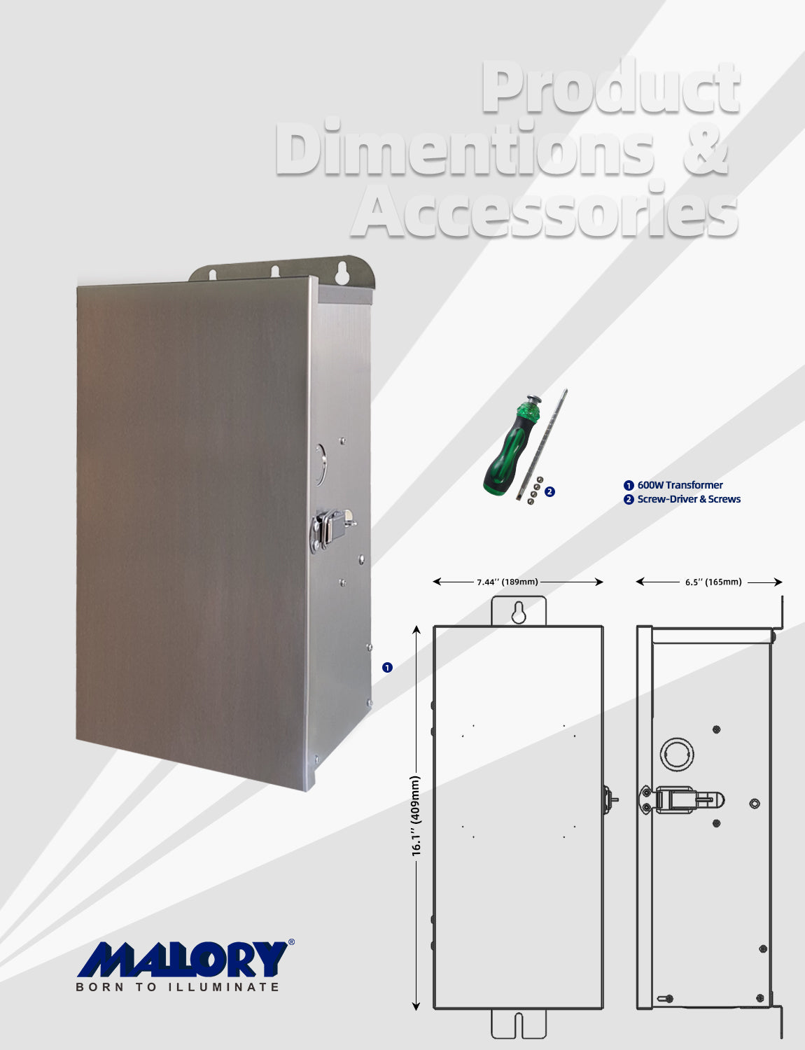 MALORY 600W Low Voltage Landscape Transformer – Multi-Tap Power Supply (12V–22V) for Outdoor Lighting (MLR-T04)