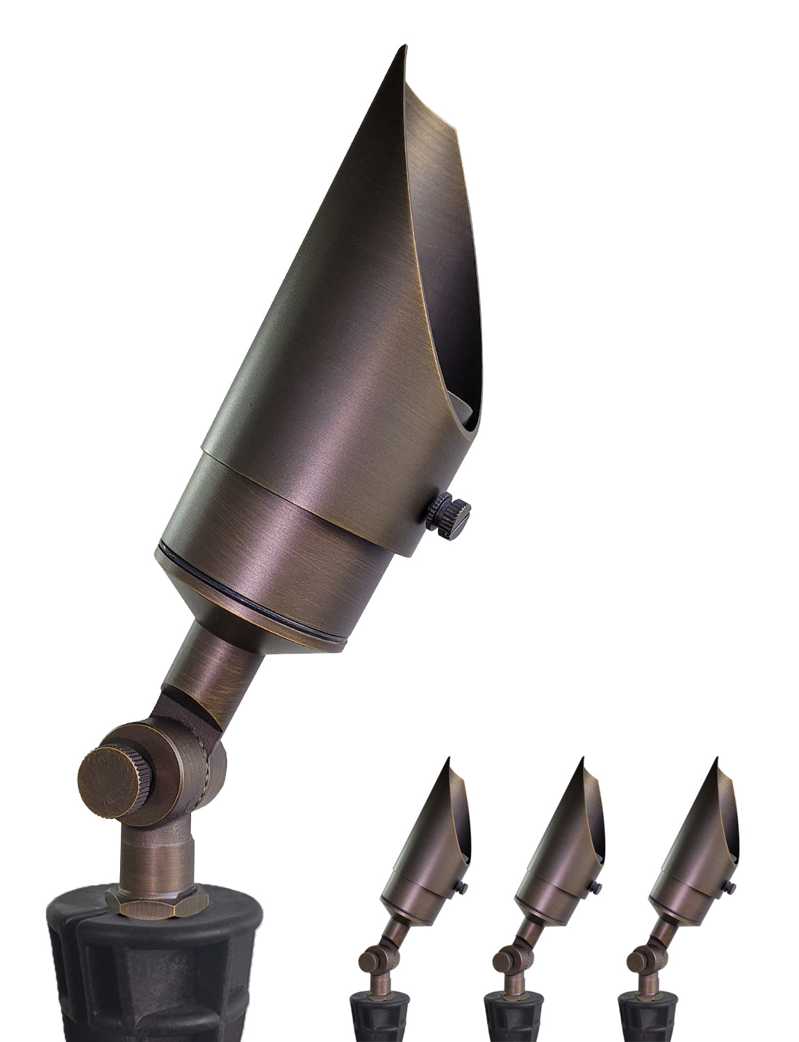 MALORY 12V Brass Shroud Adjustable Outside Spotlights PVC Ground Stake and Wire Connector Included (MLR-S04)