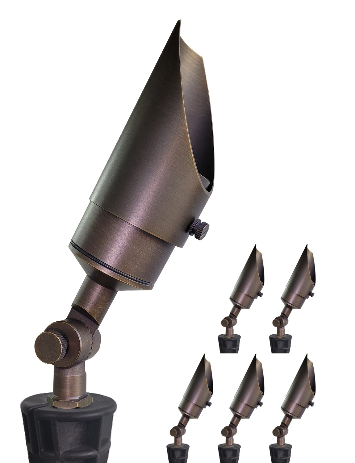 MALORY 12V Brass Shroud Adjustable Outside Spotlights PVC Ground Stake and Wire Connector Included (MLR-S04)