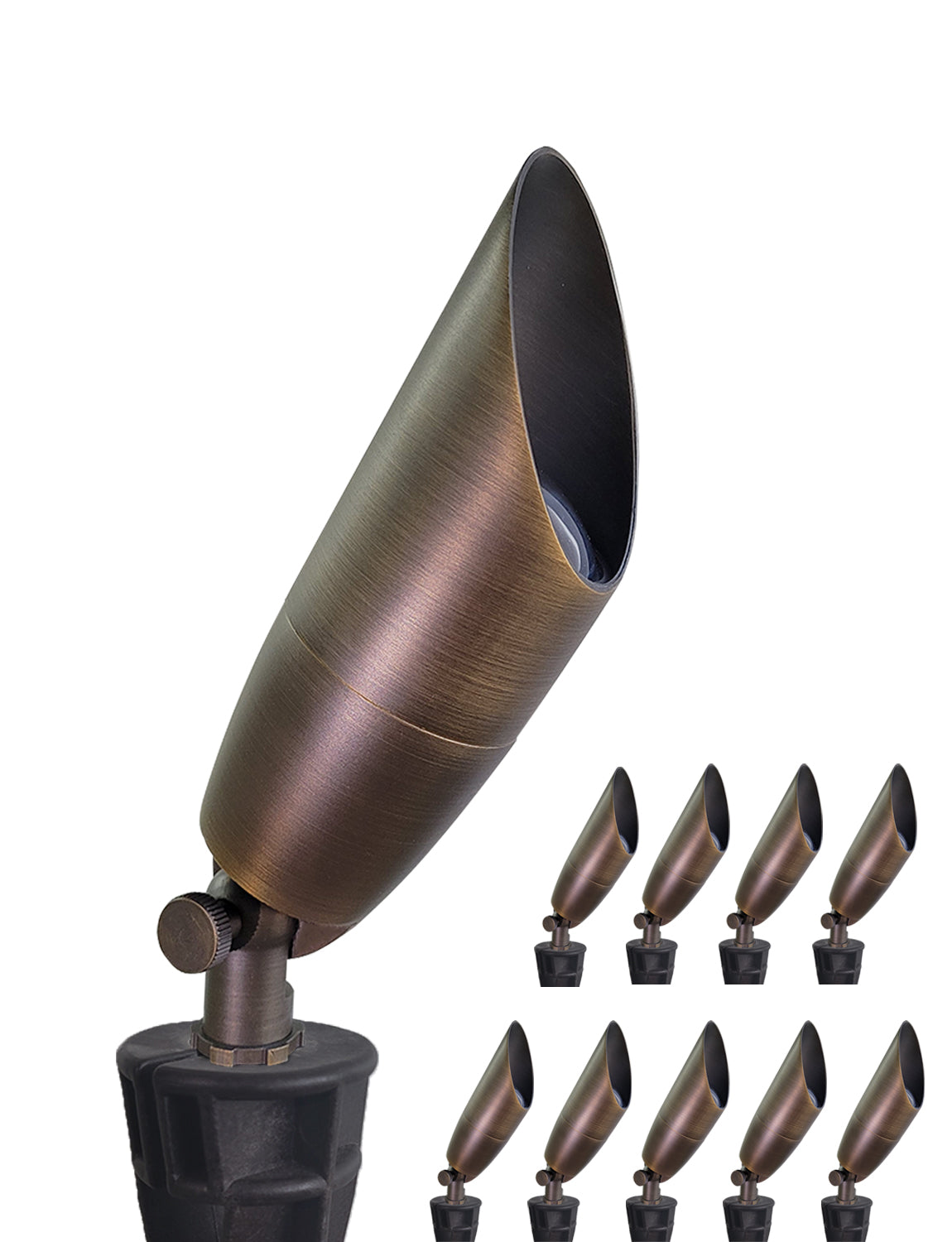 MALORY 12V Solid Brass Outdoor Spotlight for Front and Backyard with Large Rugged Slot Spike (MLR-S06)