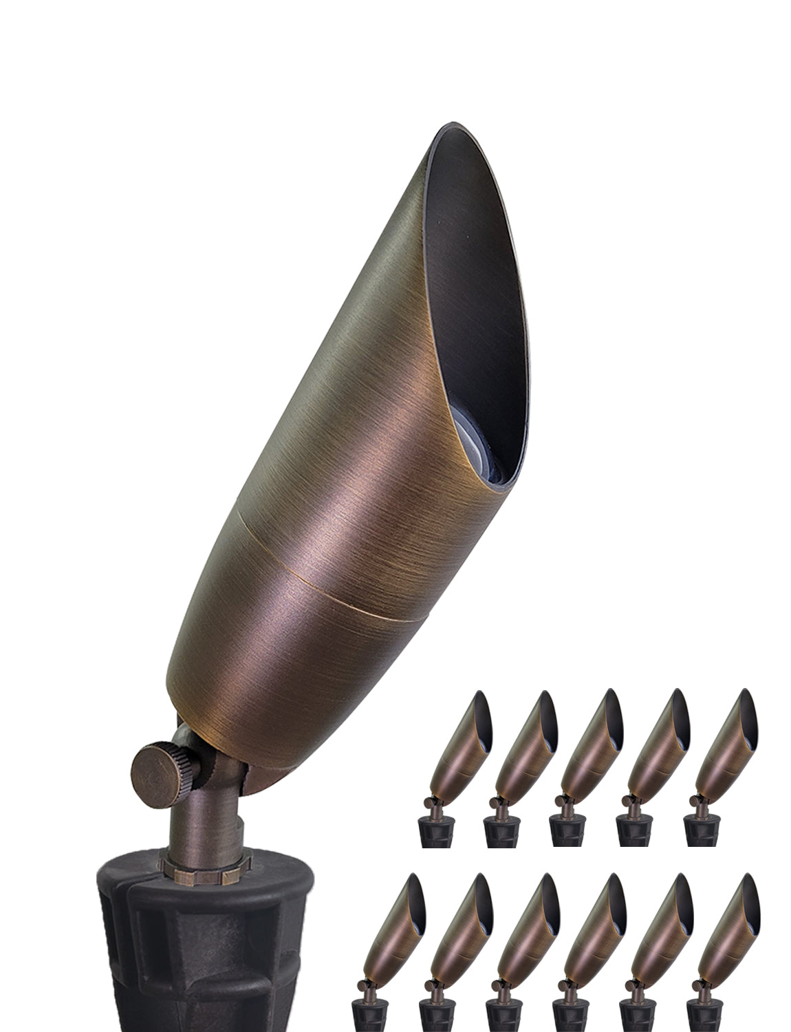 MALORY 12V Solid Brass Outdoor Spotlight for Front and Backyard with Large Rugged Slot Spike (MLR-S06)