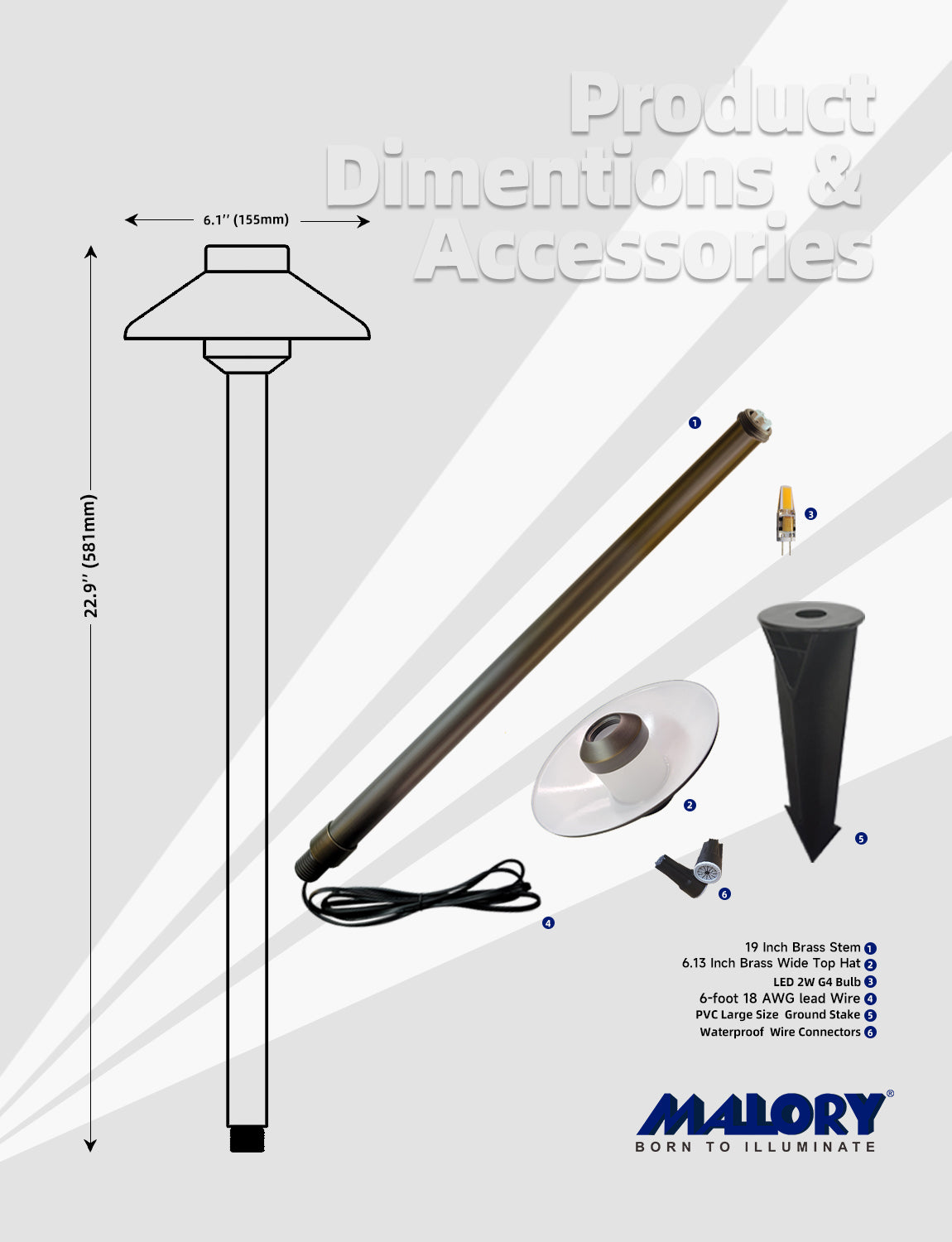 MALORY Brass Low Voltage Landscape Path Lighting for Garden Walkway Patio Yard (MLR-P01)