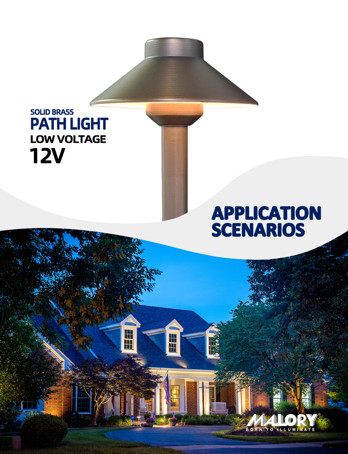 MALORY Brass Low Voltage Landscape Path Lighting for Garden Walkway Patio Yard (MLR-P01)