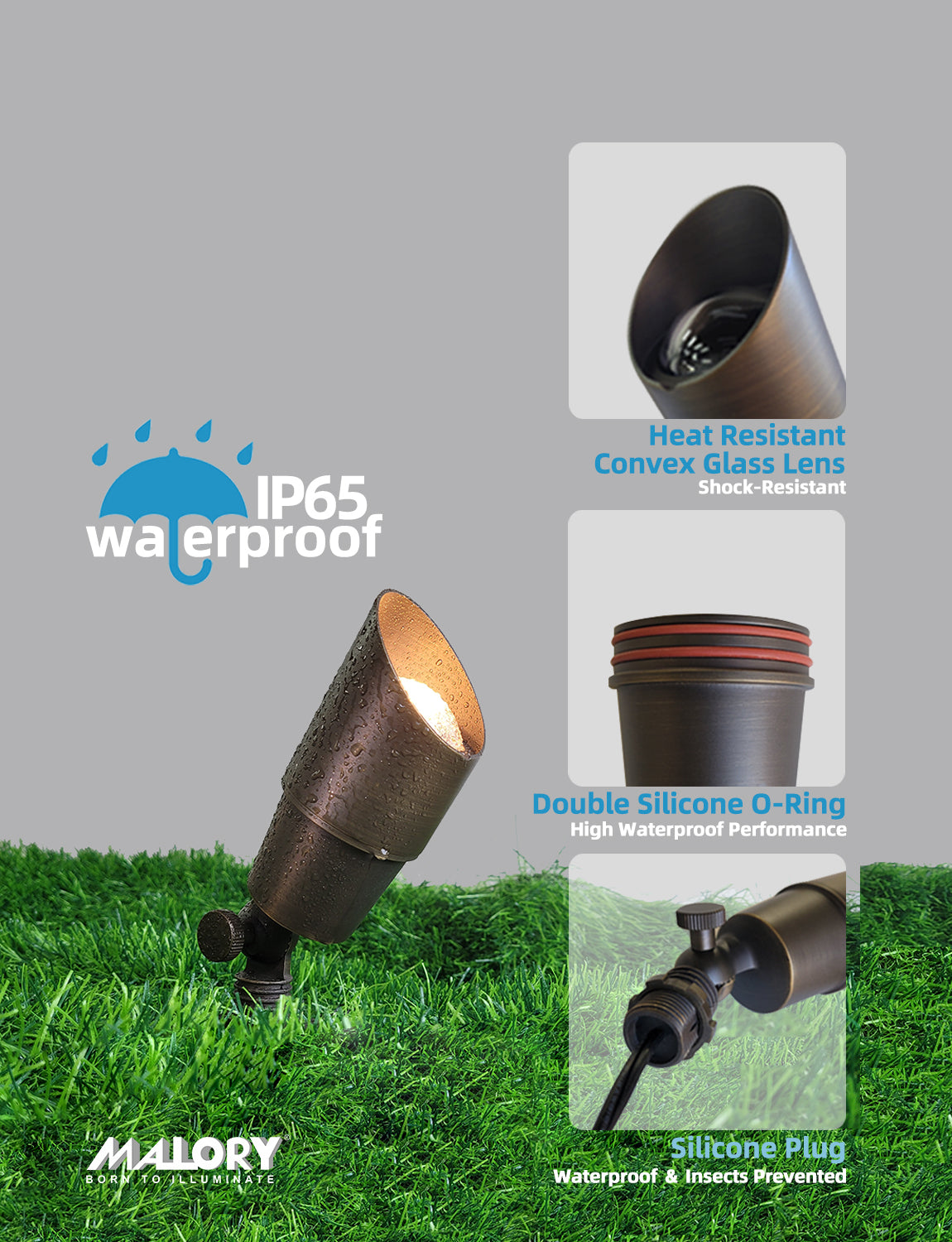 MALORY Brass Low Voltage LED Outdoor Landscape Spotlight Garden Patio Trees (MLR-S01)