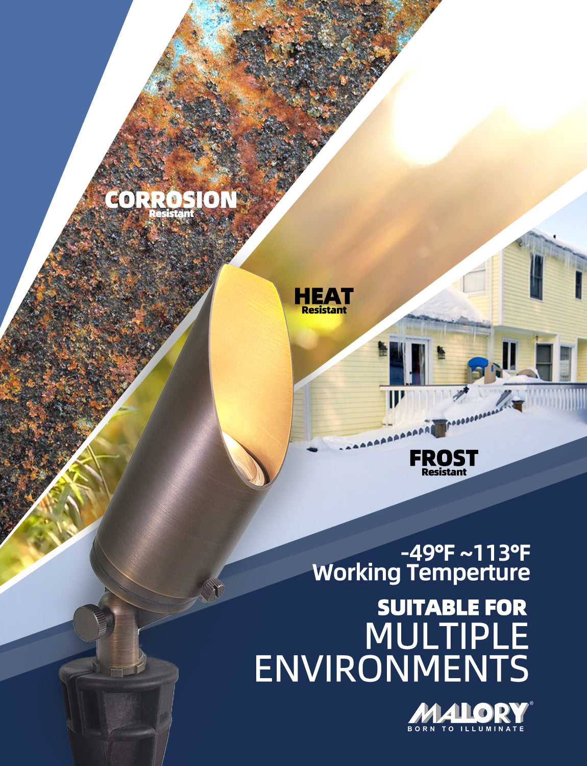 MALORY Low Voltage Led Adjustable Brass Landscape Spotlight for Backyard and Front Porch (MLR-S03)