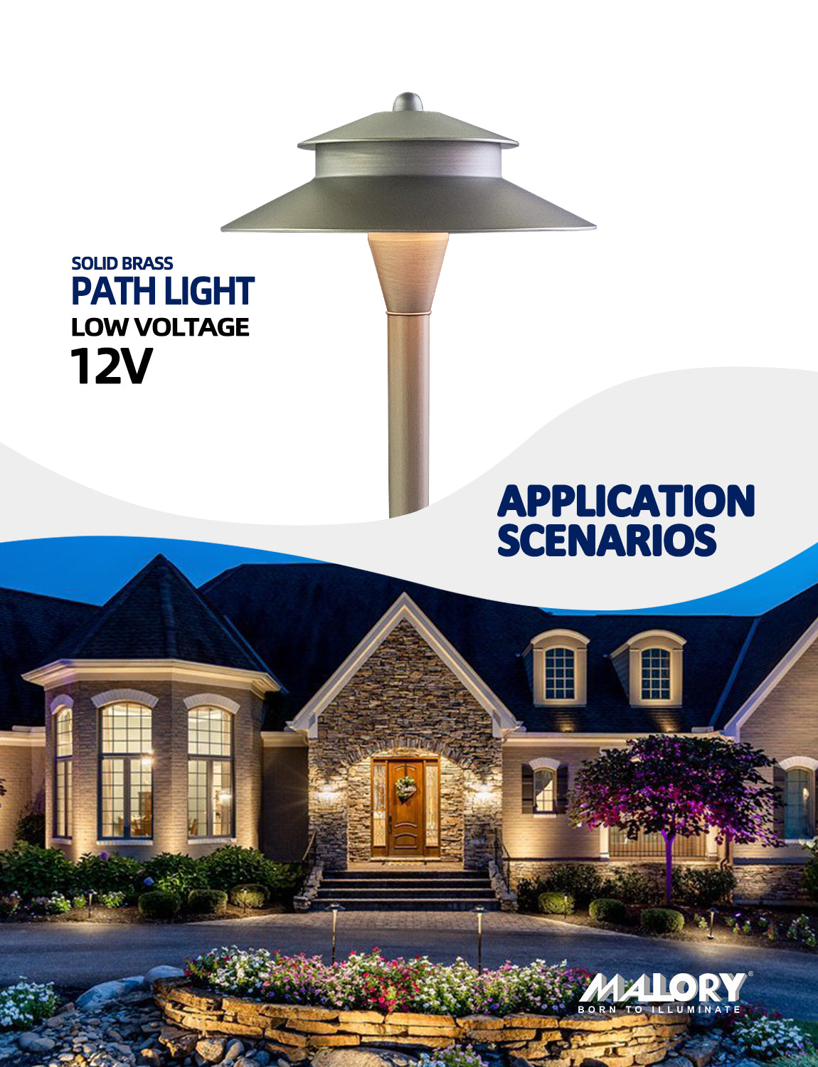 Outdoor brass path light MLR-P03 guiding pathway lighting at night