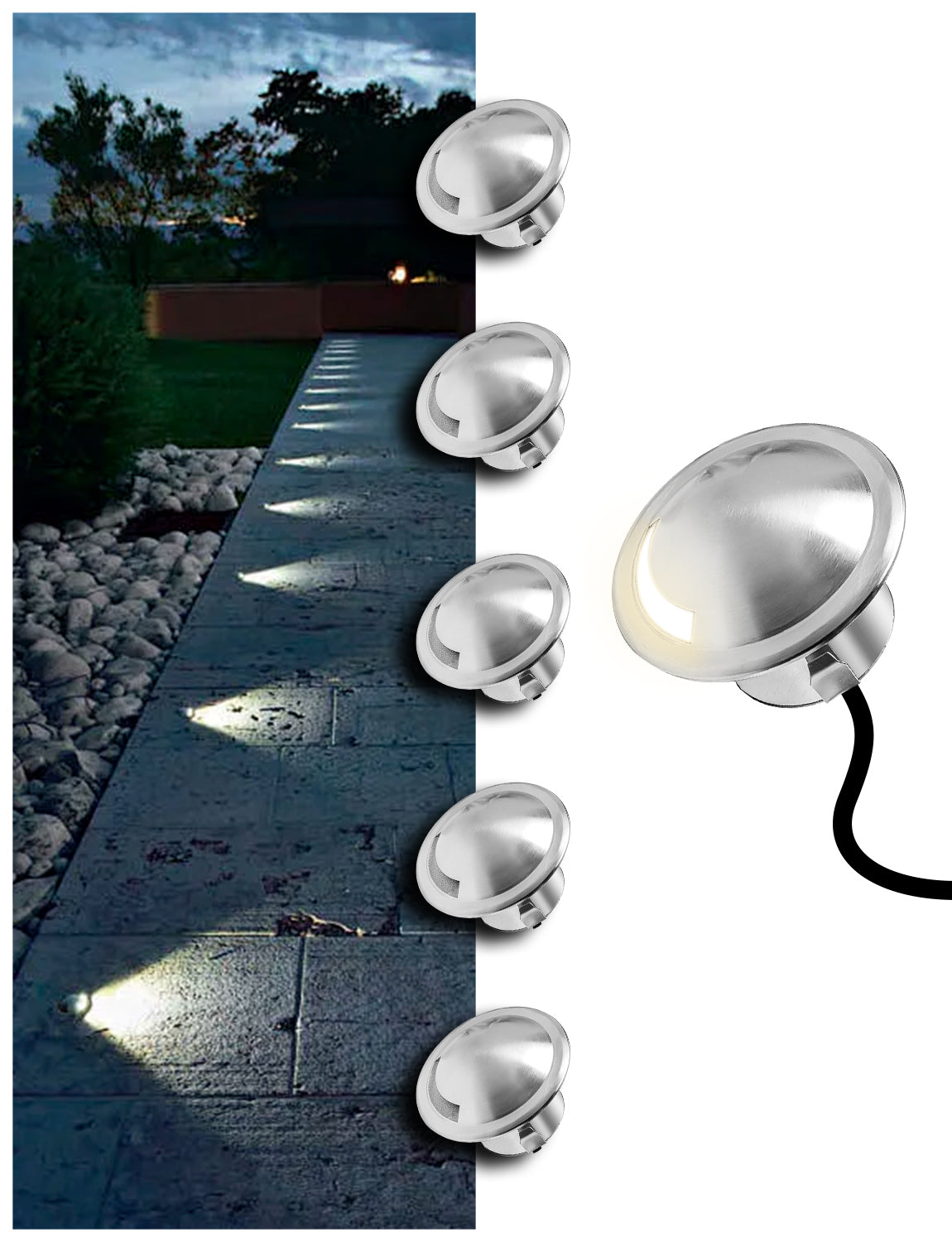 MALORY Stainless Steel 4W 12V Recessed LED Deck Light Step Stair Lights Round Top-(MLR-SSG08~09)