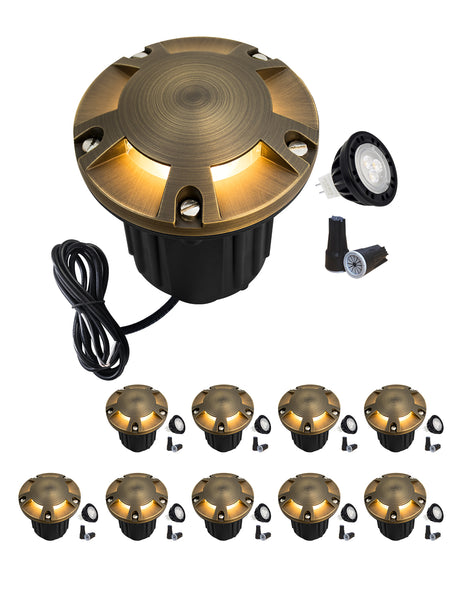 MALORY Brass Low Voltage Outdoor In Ground Well Lights (MLR-G08)-Five-Direction Turret