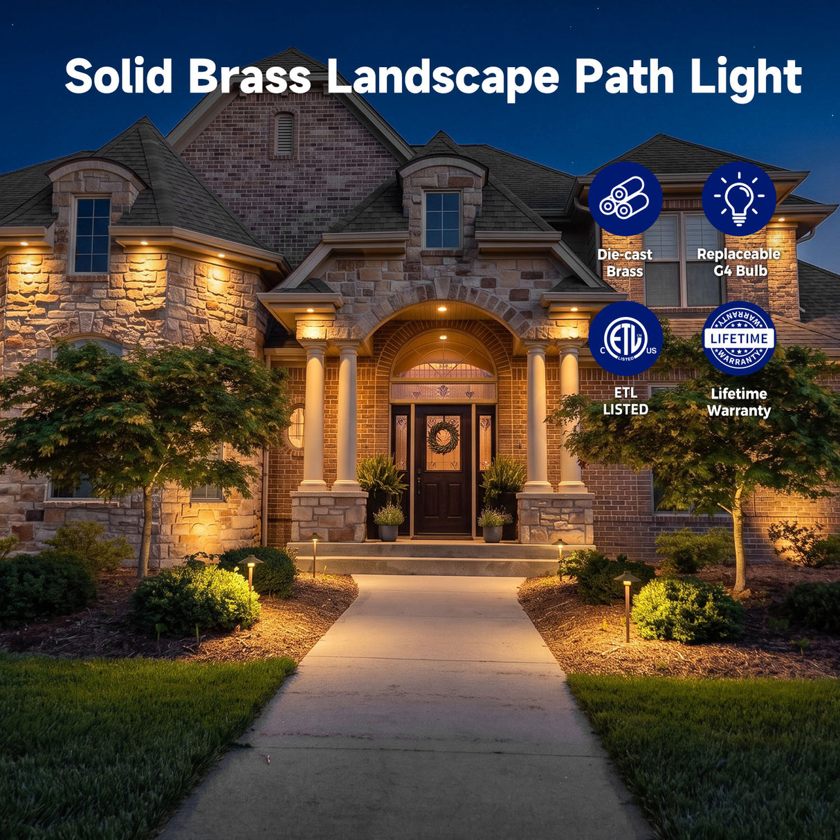 MALORY MLR-P01 Brass Low Voltage LED Path Light for Walkways & Garden