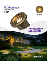 Malory MLR-G04-2 Full Brass Anti-Glare In-Ground Well Light, 7W MR16 Landscape Uplighting, Bulb Included