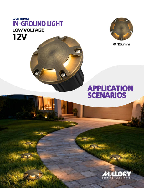 MALORY Brass Low Voltage Outdoor In Ground Well Lights (MLR-G08)-Five-Direction Turret