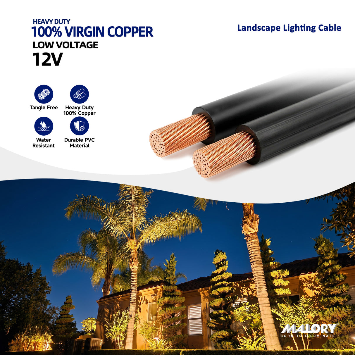 Malory MLR-C01 100FT 14/2 Low Voltage Landscape Lighting Wire
