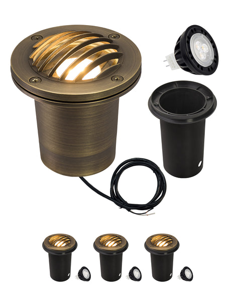 MALORY Full Brass In-Ground Anti-Glare Well Light with 7W MR16 Bulb – Low Voltage Waterproof Landscape Uplight (MLR-G04-2)