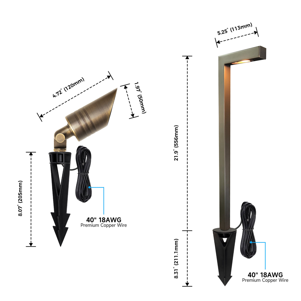 MALORY Essential 6-Light Low Voltage Brass Landscape Lighting Kit – 4 Spotlights + 2 Path Lights + 150W Transfomer+ 100 FT cable (MLR-K01)