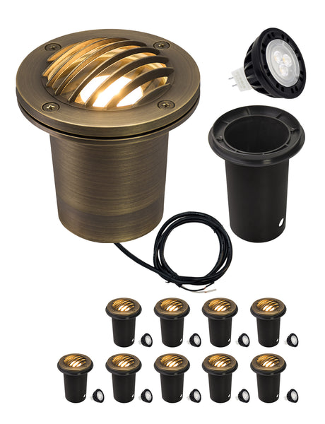 MALORY Full Brass In-Ground Anti-Glare Well Light with 7W MR16 Bulb – Low Voltage Waterproof Landscape Uplight (MLR-G04-2)