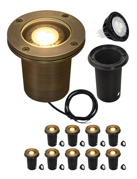 MALORY 12V Full Brass Flat Top In-Ground Well Light – Low Voltage Outdoor Landscape Fixture with 7W MR16 Bulb (MLR-G03)