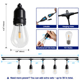 Malory 120V 50FT Outdoor Bistro String Lights – 15 COB LED Bulbs, 1W, 60 Lumens Each (MLR-ST01)