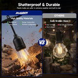 Malory 120V 50FT Outdoor Bistro String Lights – 15 COB LED Bulbs, 1W, 60 Lumens Each (MLR-ST01)