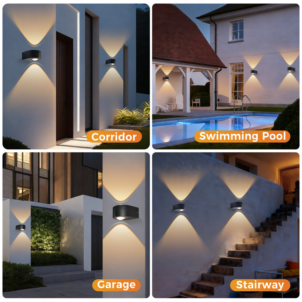 Wall Lights Outdoor 8W, 3000K 705 LM Modern Porch Light, Up Down Lights, Matte Black Waterproof Wall Sconce, Aluminum, Exterior Light Fixture Wall Mount for Porch Patio Door (2-Packs)