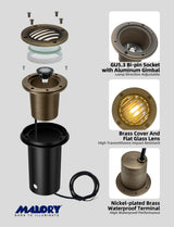 Malory MLR-G04-2 Full Brass Anti-Glare In-Ground Well Light, 7W MR16 Landscape Uplighting, Bulb Included