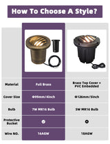 Malory MLR-G04-2 Full Brass Anti-Glare In-Ground Well Light, 7W MR16 Landscape Uplighting, Bulb Included