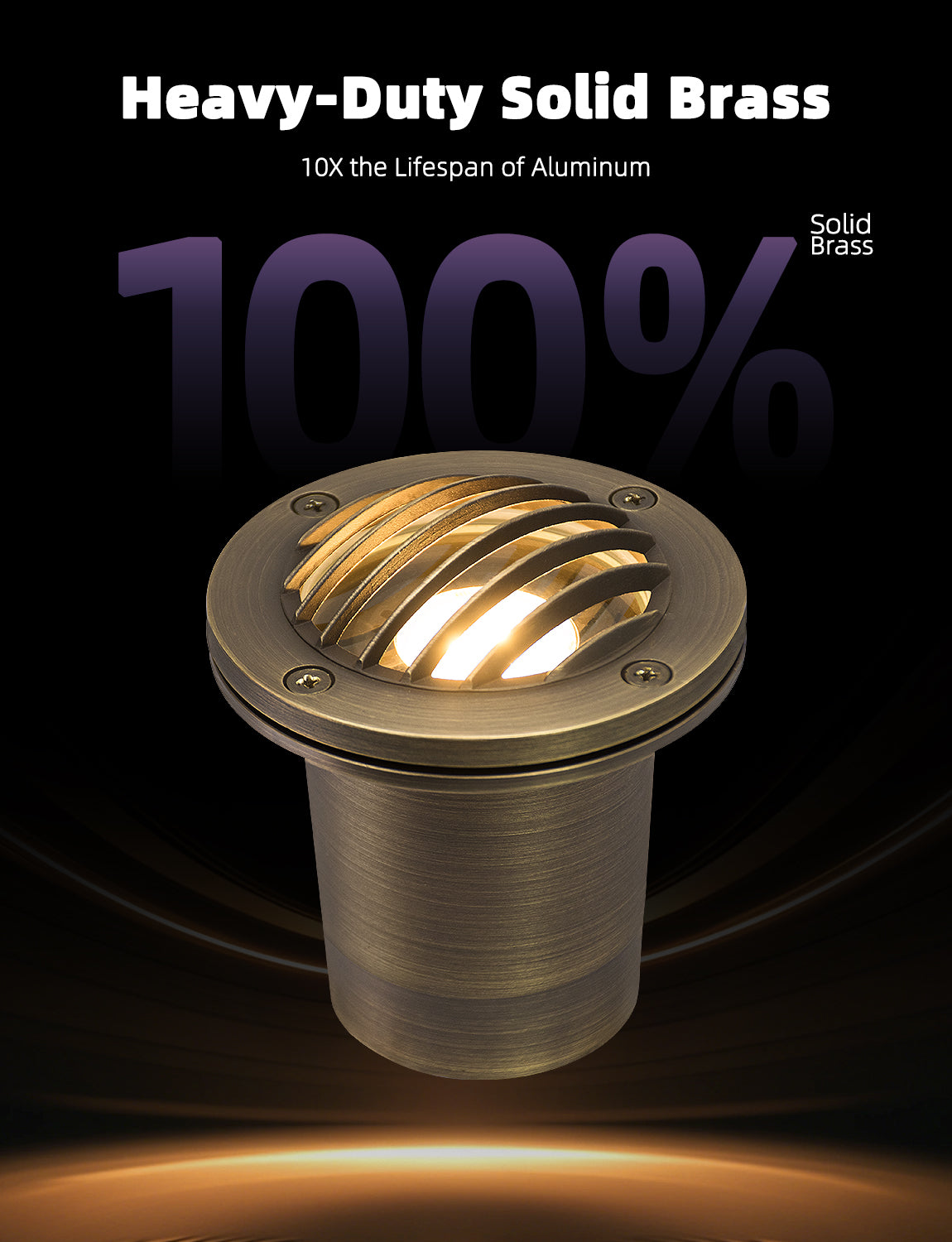 Malory MLR-G04-2 Full Brass Anti-Glare In-Ground Well Light, 7W MR16 Landscape Uplighting, Bulb Included