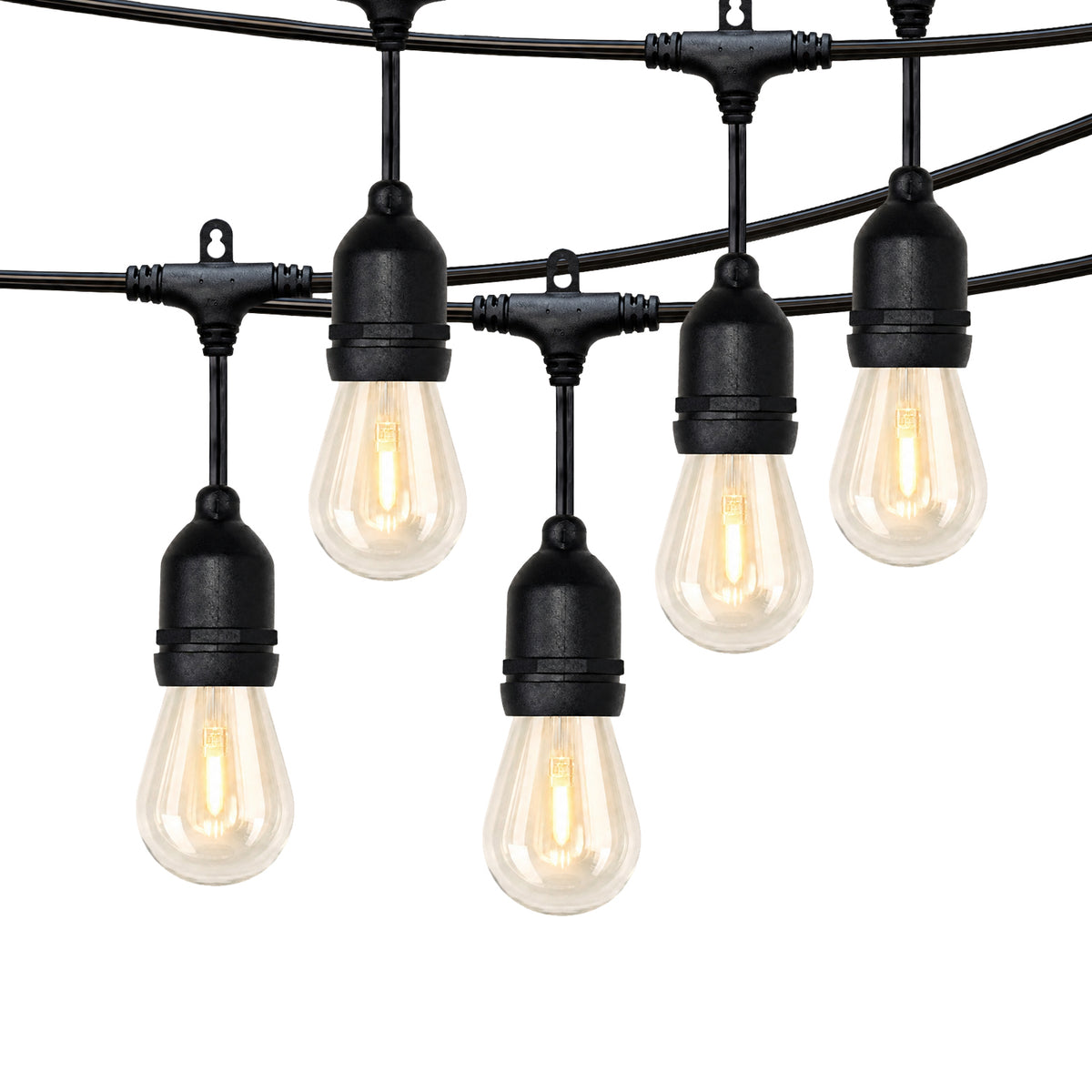 Malory 120V 50FT Outdoor Bistro String Lights – 15 COB LED Bulbs, 1W, 60 Lumens Each (MLR-ST01)