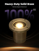 MALORY 12V Full Brass Flat Top In-Ground Well Light – Low Voltage Outdoor Landscape Fixture with 7W MR16 Bulb (MLR-G03)