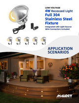 MALORY Stainless Steel 4W 12V Recessed LED Deck Light Step Stair Lights Round Top-(MLR-SSG08~09)