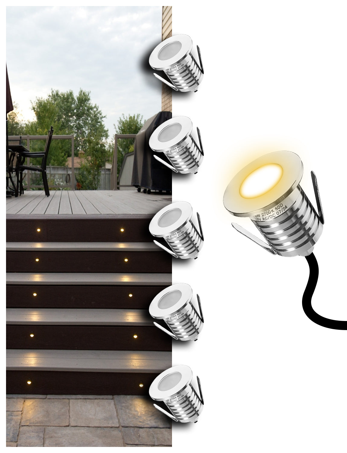 MALORY Outdoor Stainless Steel 3W Low Voltage Recessed LED Deck & Step Lights 6pack (MLR-SSG01）