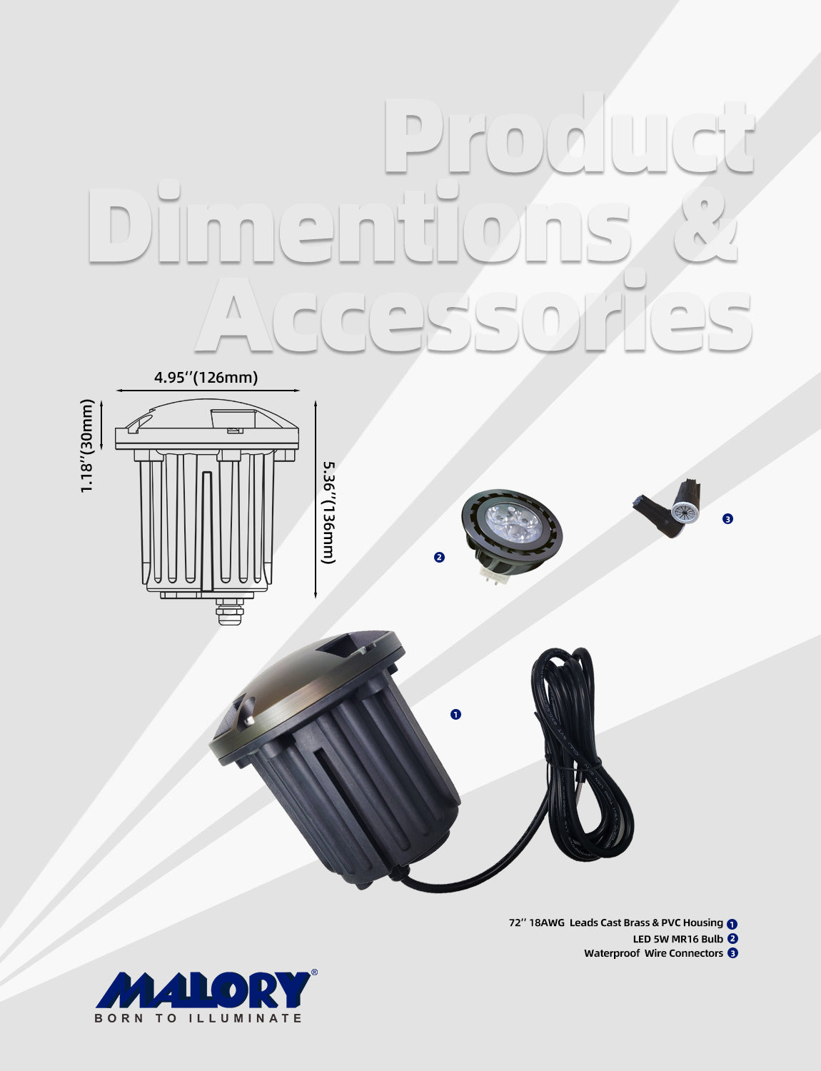 MALORY Brass 12V Three-Direction Turret In-Ground Well Light – Low Voltage Landscape Lighting  (MLR-G07)