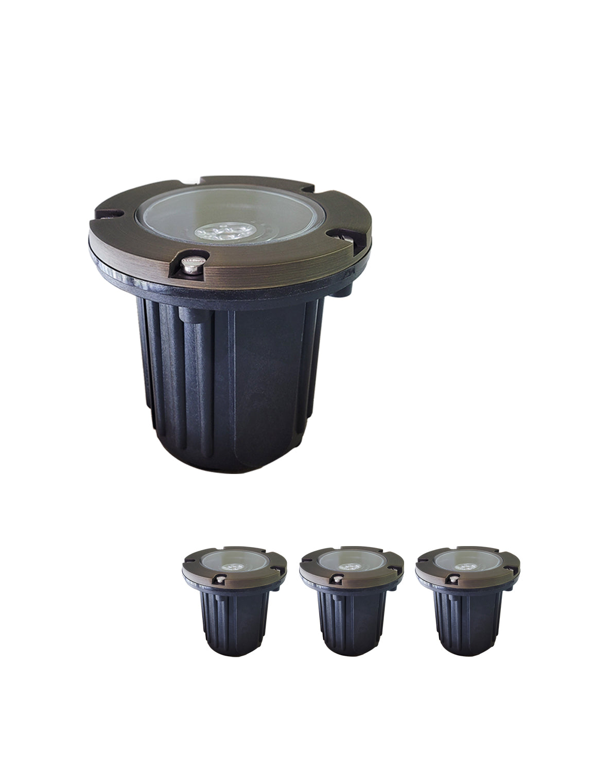 MALORY 12V Brass In-Ground Landscape Well Light with Flat Top – Low Voltage Outdoor Uplighting (MLR-G01)
