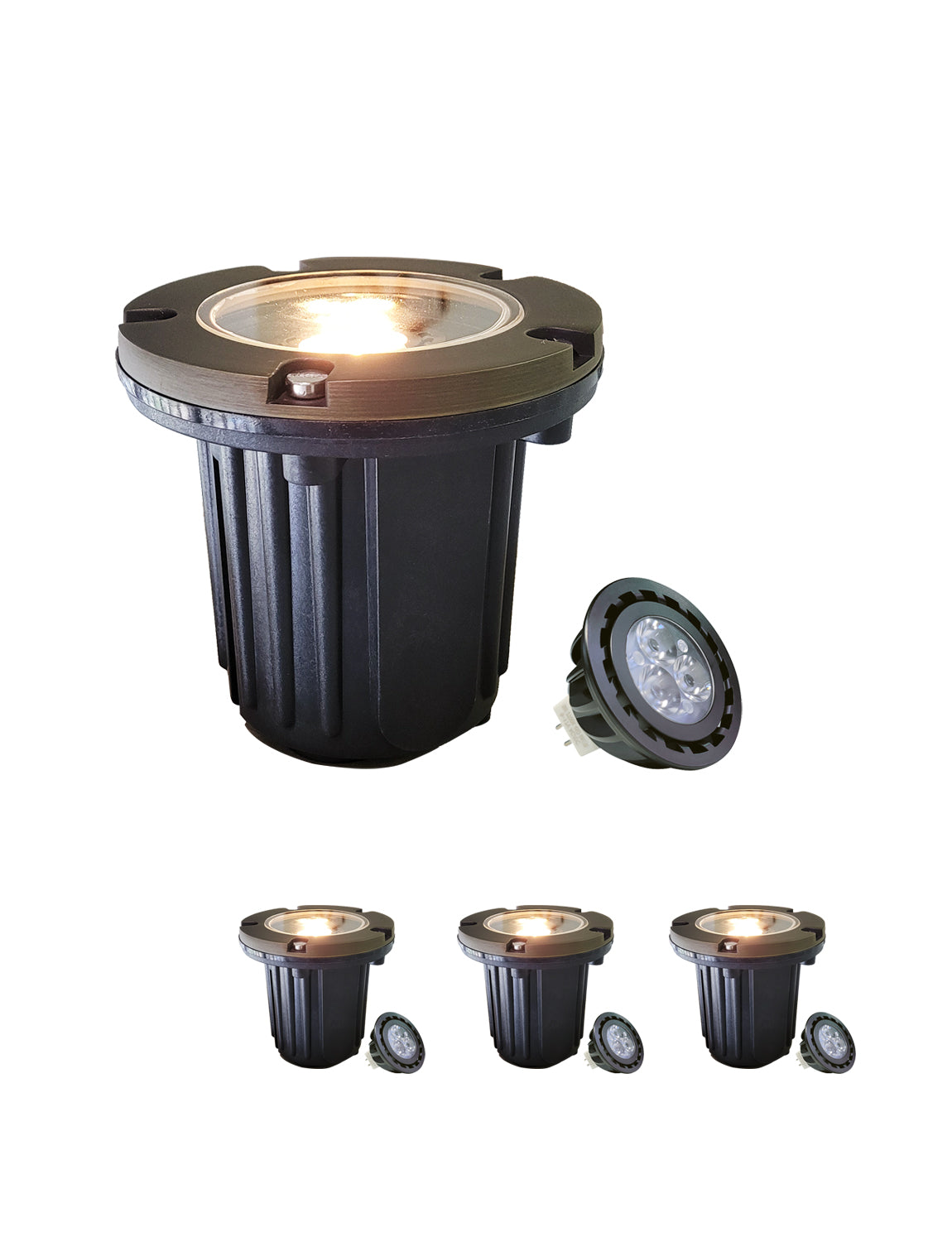 MALORY 12V Brass In-Ground Landscape Well Light with Flat Top – Low Voltage Outdoor Uplighting (MLR-G01)