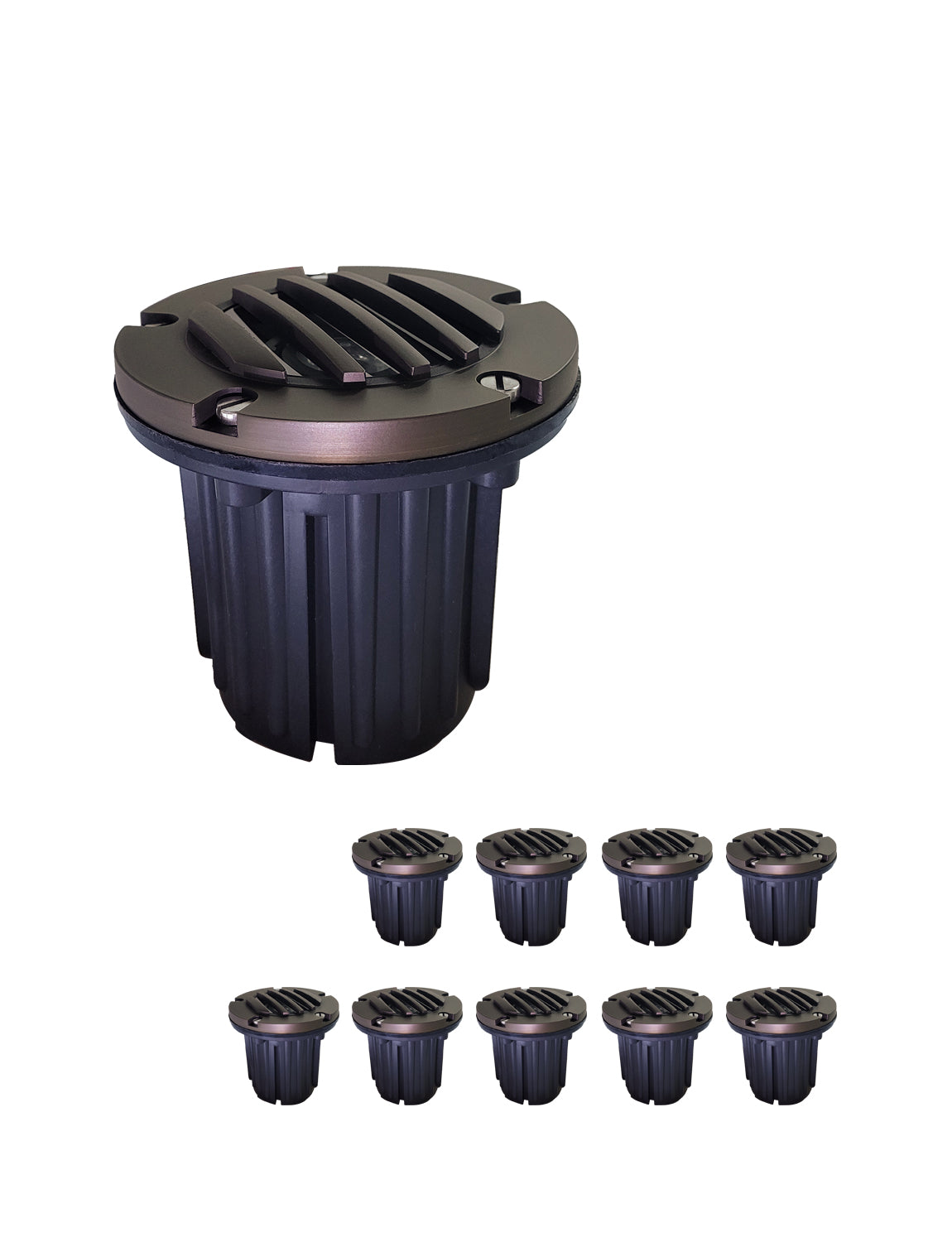 MALORY 12V Brass In-Ground Well Light with Grated Top – Low Voltage Landscape Lighting (MLR-G02)