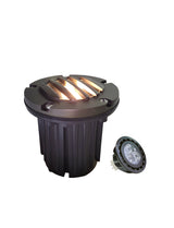 MALORY 12V Brass In-Ground Well Light with Grated Top – Low Voltage Landscape Lighting (MLR-G02)