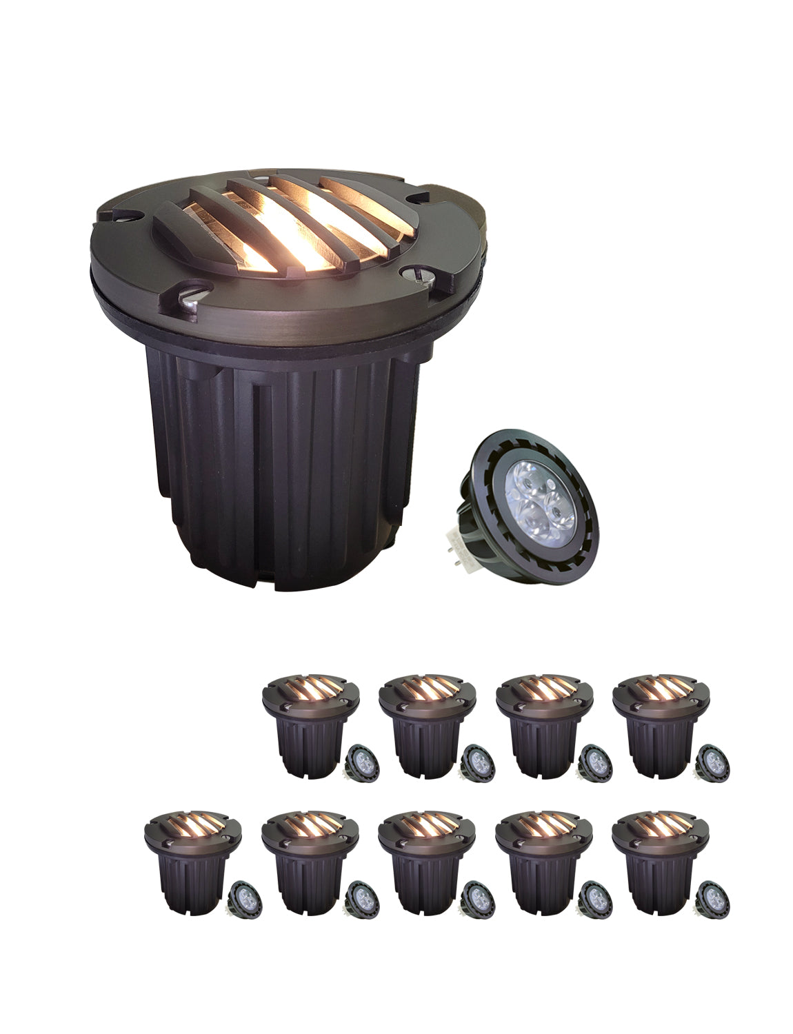 MALORY 12V Brass In-Ground Well Light with Grated Top – Low Voltage Landscape Lighting (MLR-G02)