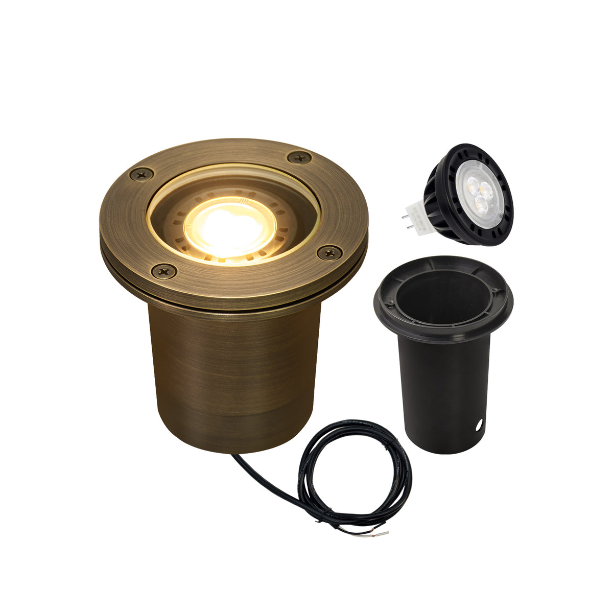 MALORY MLR-G03 Full Die-Cast Brass In-Ground Well Light, 12V Low Voltage Landscape Lighting
