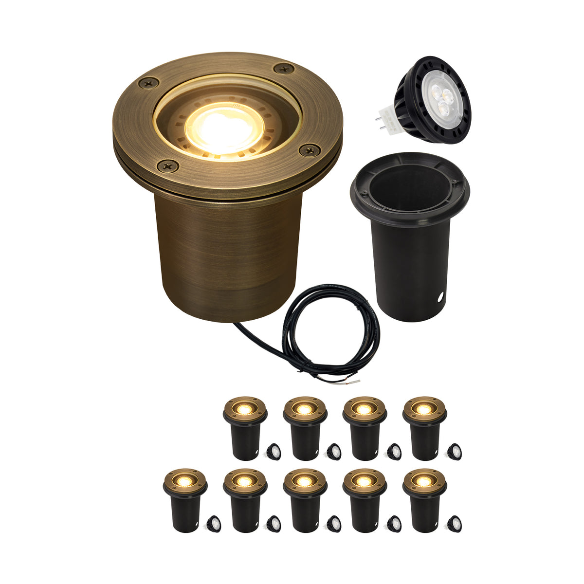 MALORY MLR-G03 Full Die-Cast Brass In-Ground Well Light, 12V Low Voltage Landscape Lighting