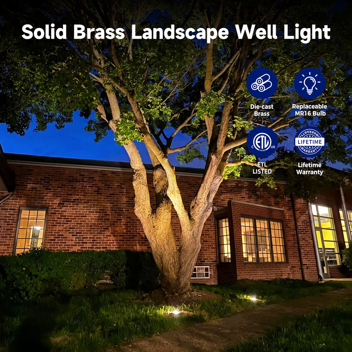 MALORY MLR-G03 Full Die-Cast Brass In-Ground Well Light, 12V Low Voltage Landscape Lighting