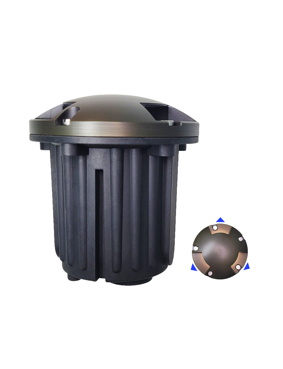 MALORY Brass 12V Three-Direction Turret In-Ground Well Light – Low Voltage Landscape Lighting  (MLR-G07)