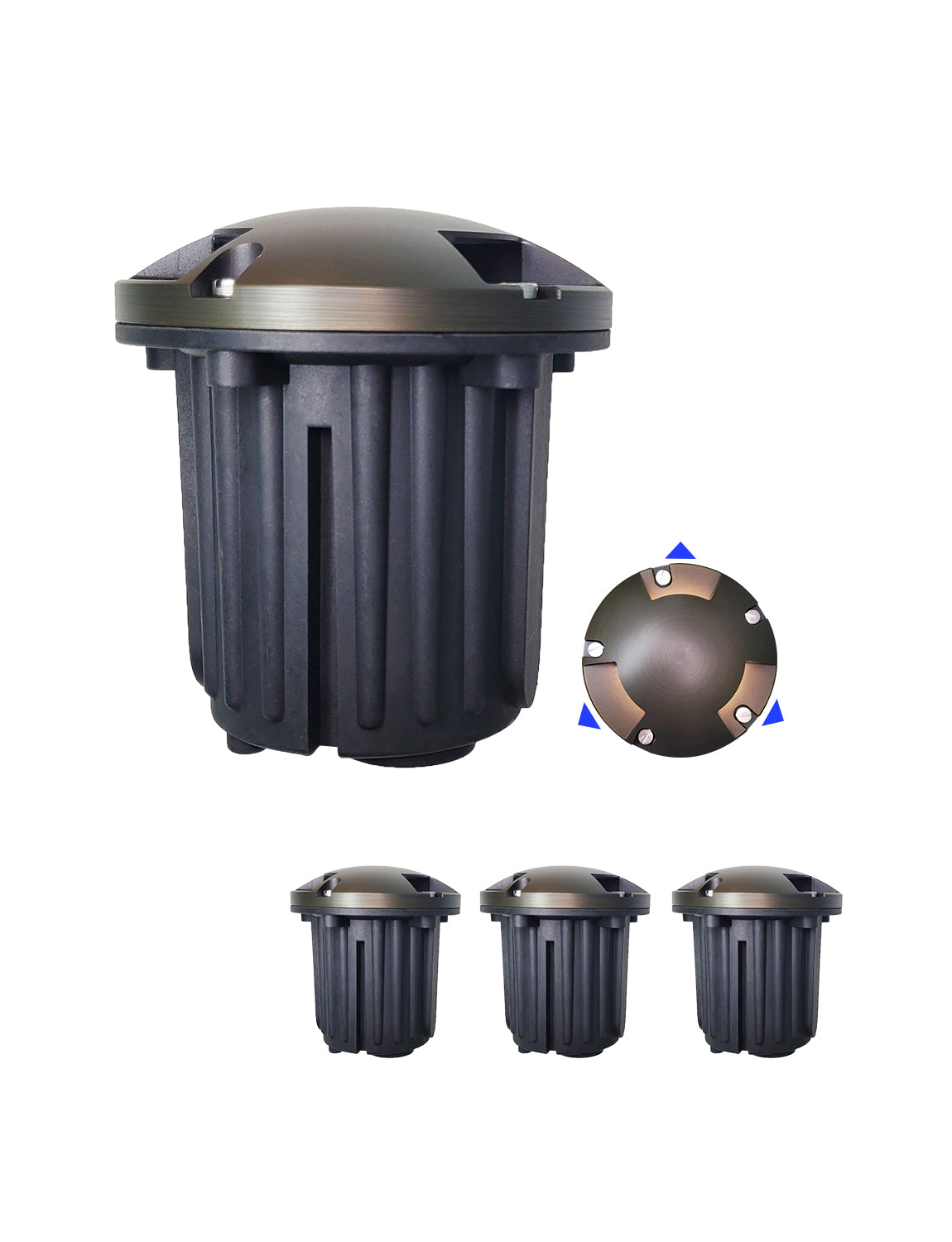 MALORY Brass 12V Three-Direction Turret In-Ground Well Light – Low Voltage Landscape Lighting  (MLR-G07)