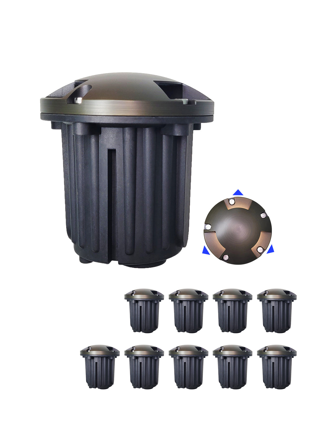 MALORY Brass 12V Three-Direction Turret In-Ground Well Light – Low Voltage Landscape Lighting  (MLR-G07)