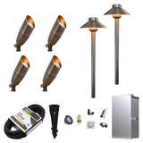 MALORY Essential 6-Light Low Voltage Brass Landscape Lighting Kit – 4 Spotlights + 2 Path Lights (MLR-K01)