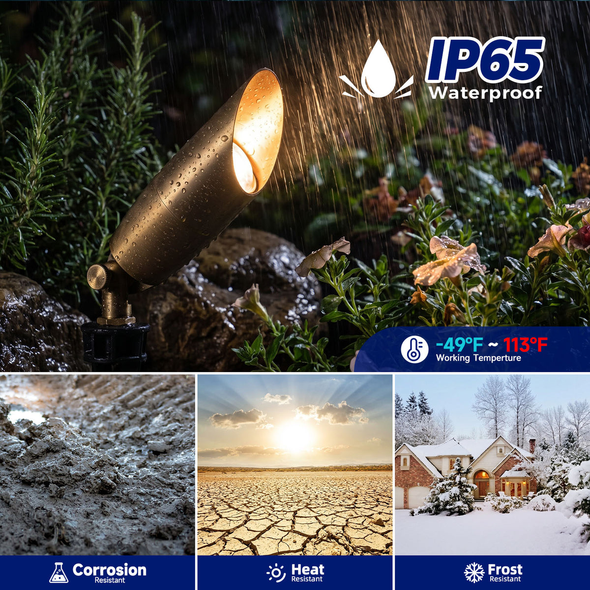 Malory MLR-S06 Solid Brass Low Voltage Landscape Spotlight,Replaceable Bulb, IP65 Waterproof