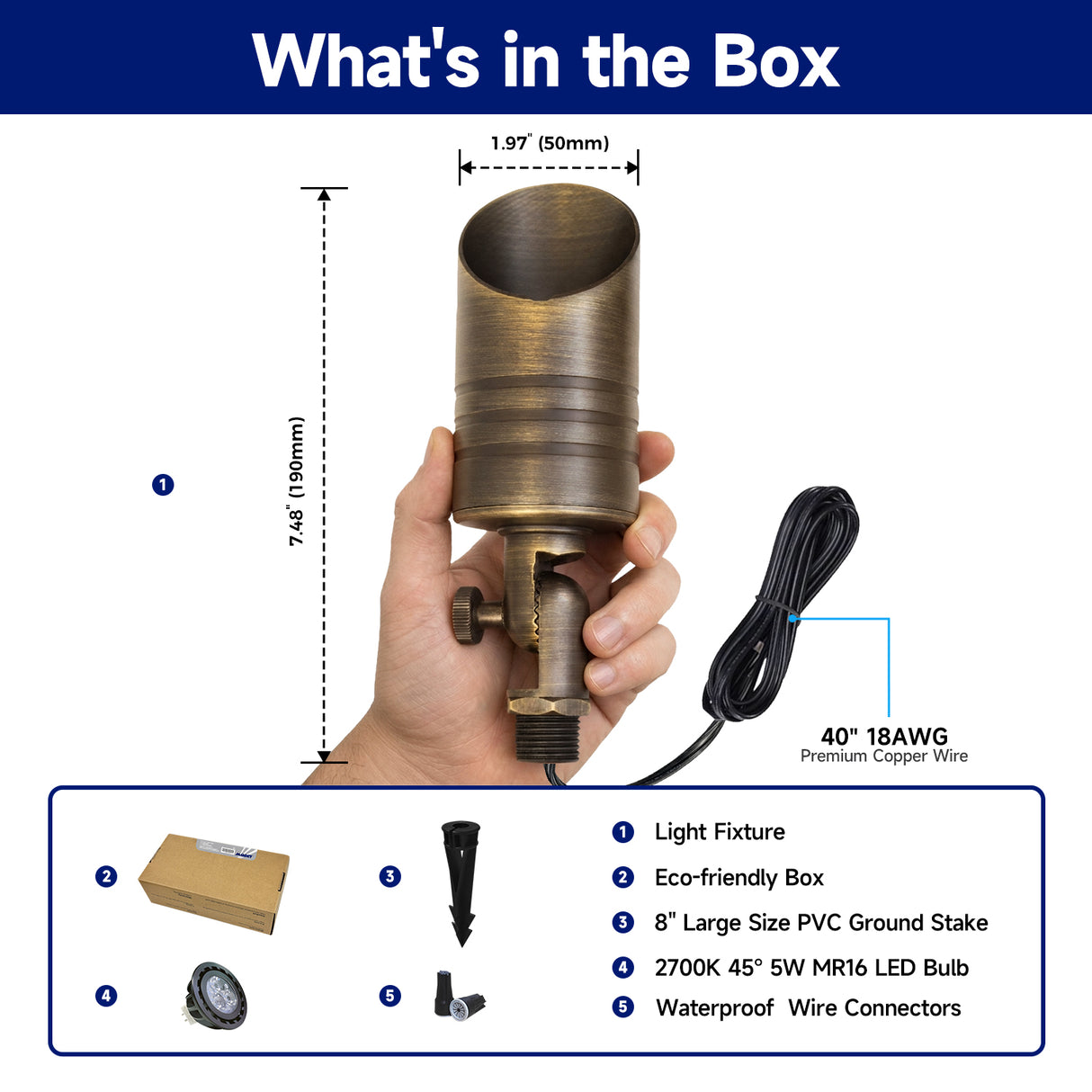 Malory MLR-S05 Solid Brass Low Voltage Landscape Spotlight,12V MR16