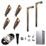 MALORY Essential 6-Light Low Voltage Brass Landscape Lighting Kit – 4 Spotlights + 2 Path Lights + 150W Transfomer+ 100 FT cable (MLR-K01)