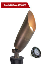 MALORY 12V Solid Brass Outdoor Spotlight for Front and Backyard with Large Rugged Slot Spike (MLR-S06)
